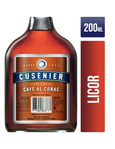 CUSENIER Licor Cafe Cognac Petaca 200ml