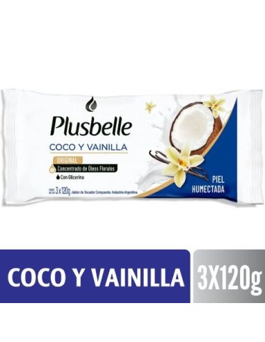 PLUSBELLE Jabon Coco y Vainilla 120gr x 3un.