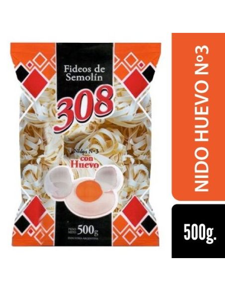 308 Fideo Huevo Nido Nº3 500gr